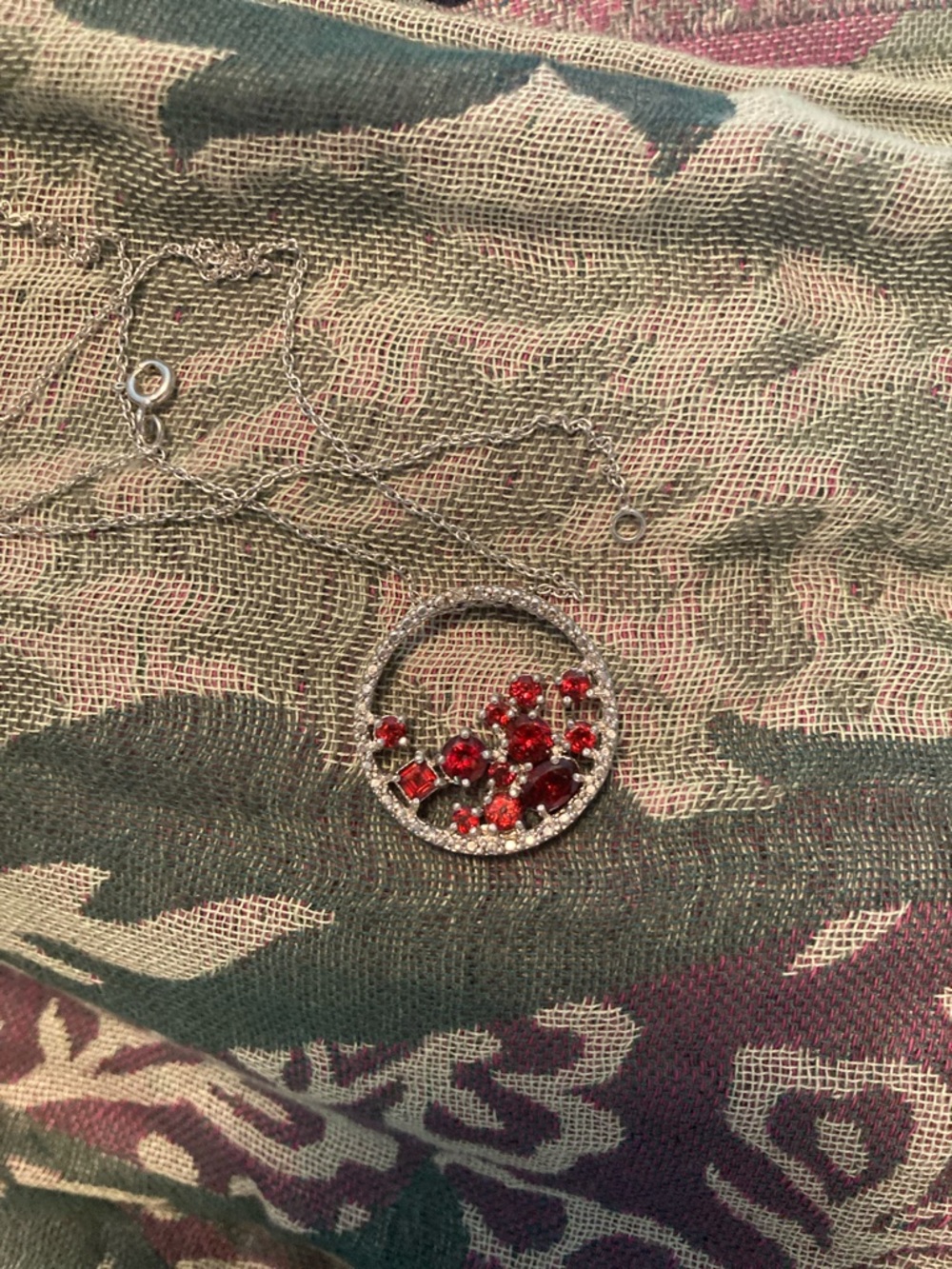 Ross-Simons silver garnet and diamond circle Pendant with chain. - Picture 2 of 5